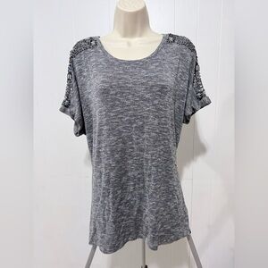 Lane Bryant Gray Short Sleeve Top with Embellishments